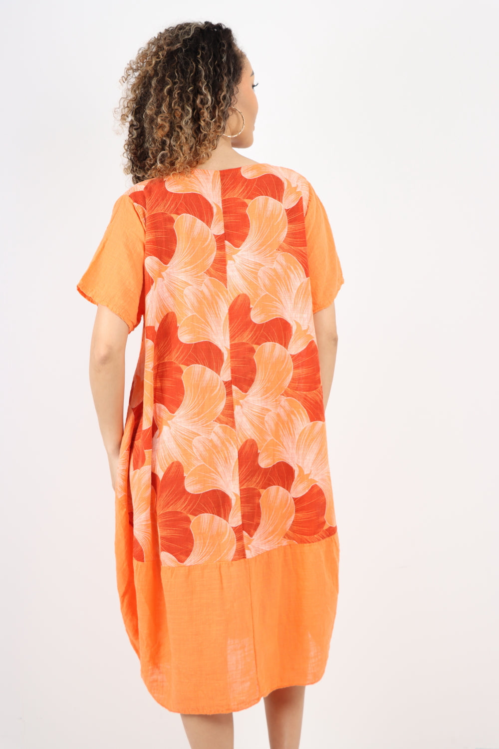 Tulip Print Short Sleeve Round Neck Midi Dress