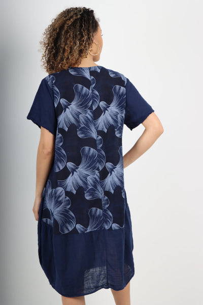 Tulip Print Short Sleeve Round Neck Midi Dress