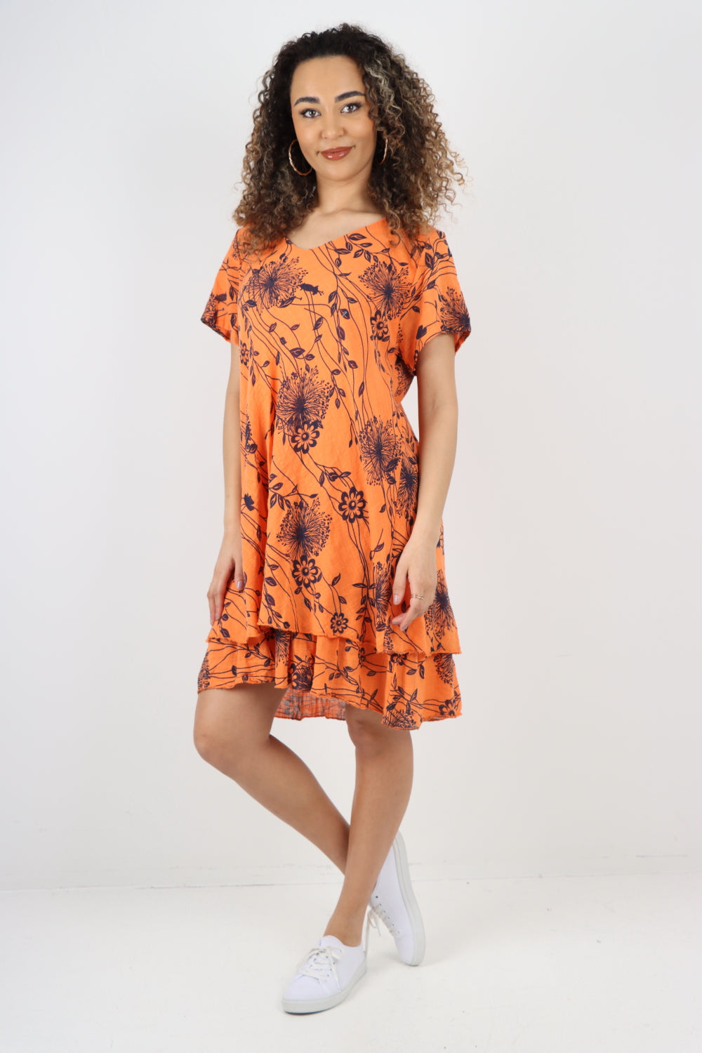 Double Layer Floral Print  Short Sleeve Dress