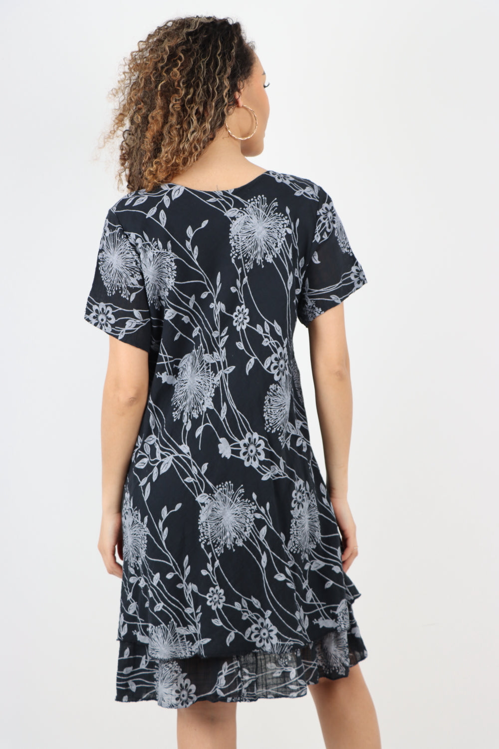Double Layer Floral Print  Short Sleeve Dress