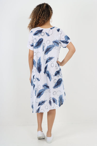 Feather Pattern Cotton Tunic Midi Dress
