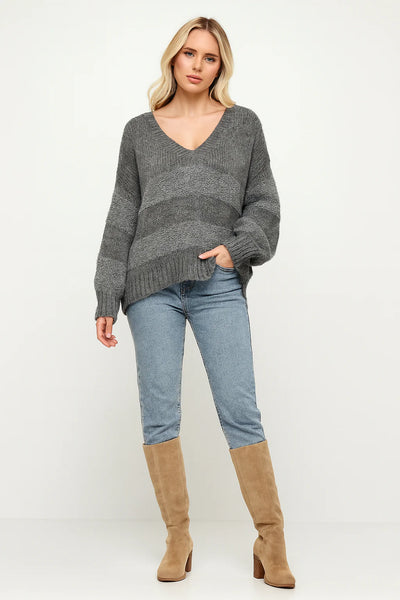 Italian Relaxed Fit V Neck Textured Lana Chunky Knit Jumper