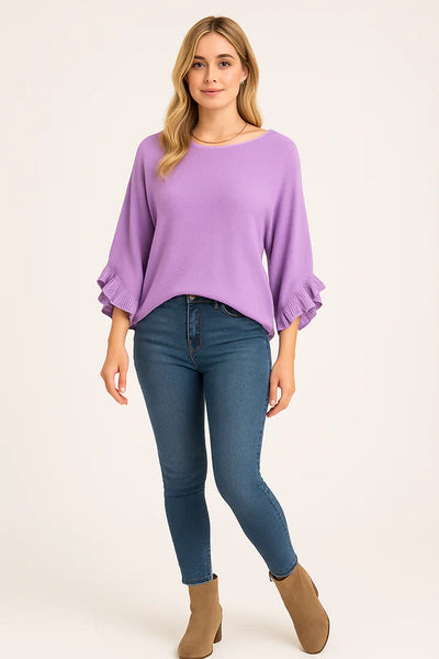 Italian Soft Knit 3/4 Frill Sleeve Jumper Top