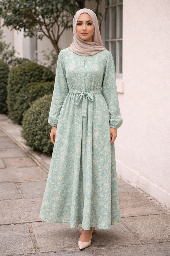 Chiffon Floral Print Modest Maxi Dress