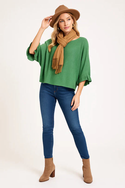 Italian Soft Knit 3/4 Frill Sleeve Jumper Top