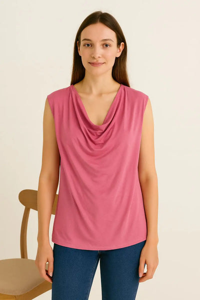 Cowl Neck Sleeveless Basic Vest Top