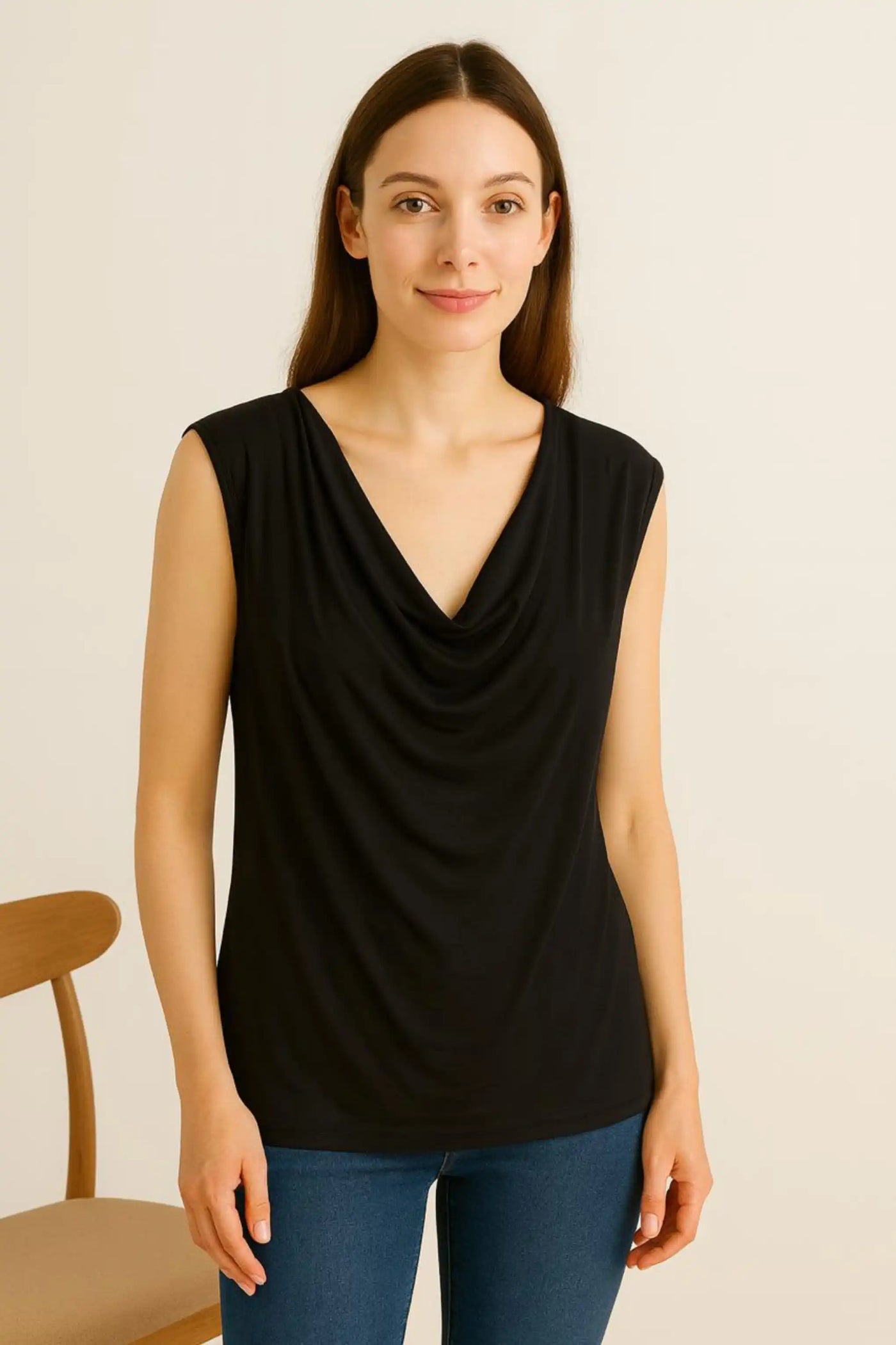Cowl Neck Sleeveless Basic Vest Top