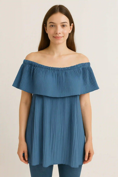 Ribbed Frill Bardot Off the Shoulder Sleeveless Top