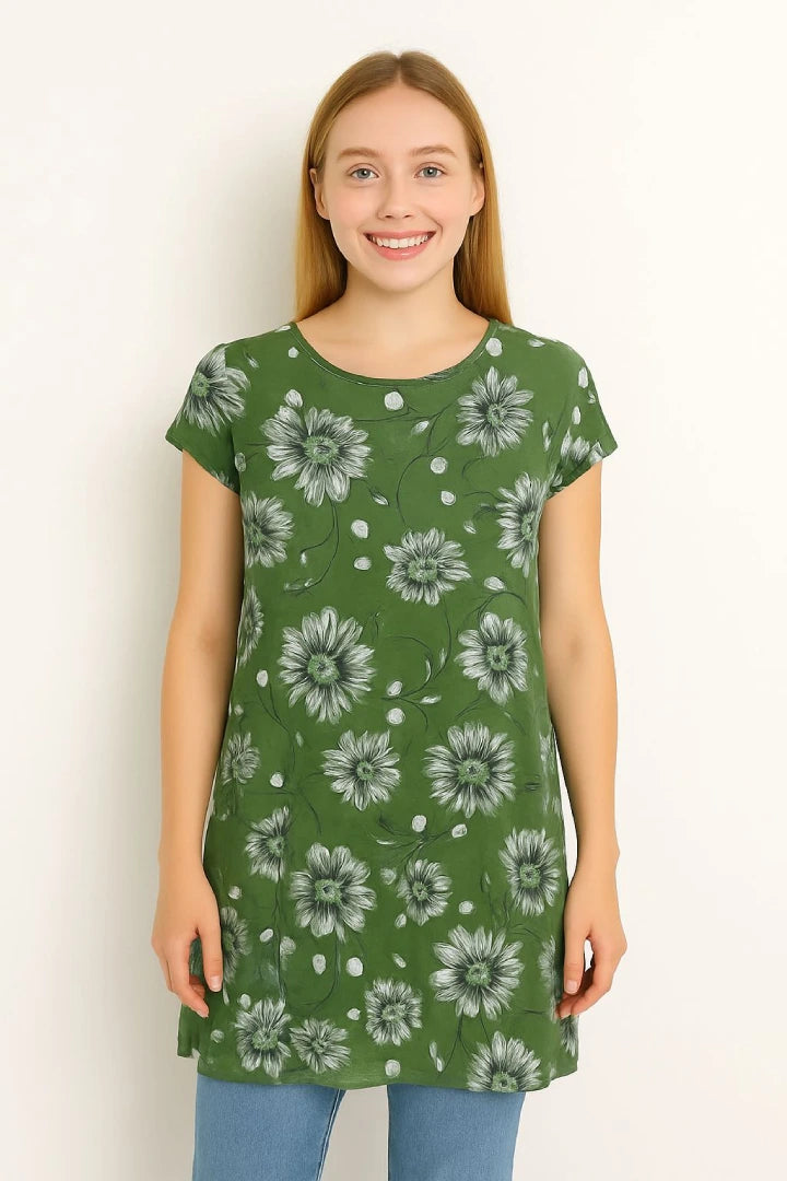 Round Neck Floral Print Hole Bow Tie Waist Midi Dress Cap Sleeve