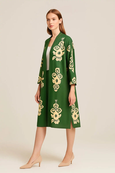 Pattern Button Down Frill Short Sleeve Oversized Cardigan