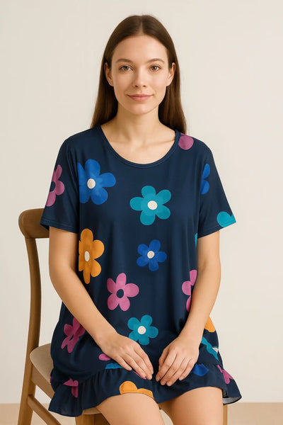 Daisy Floral Frill Hem Tunic Dress 2 Side Inside Pockets