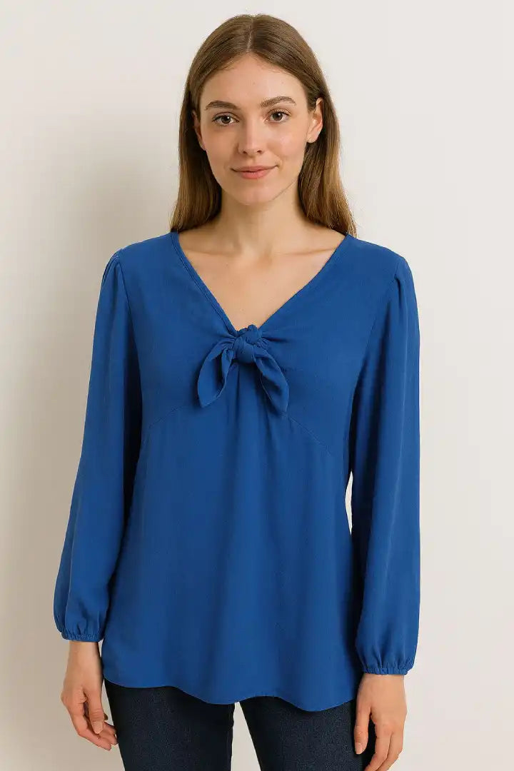 Tie Front V-neck Long Sleeve Oversized Tunic Top