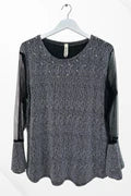Italian Pearl Stud Detail Mesh Net Sleeve Shimmer Top