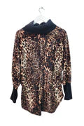 Italian Velour Roll Neck Animal Printed Dip Hem Jumper Top