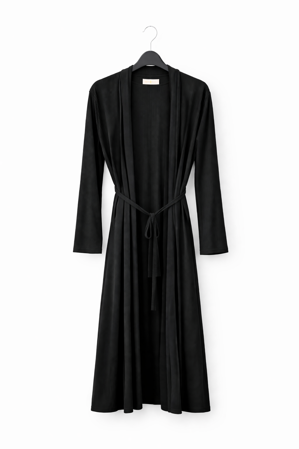 Plain Ribbed Longline Belted Cardigan