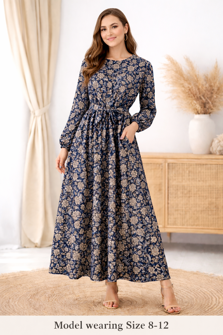 Chiffon Floral Print Modest Maxi Dress