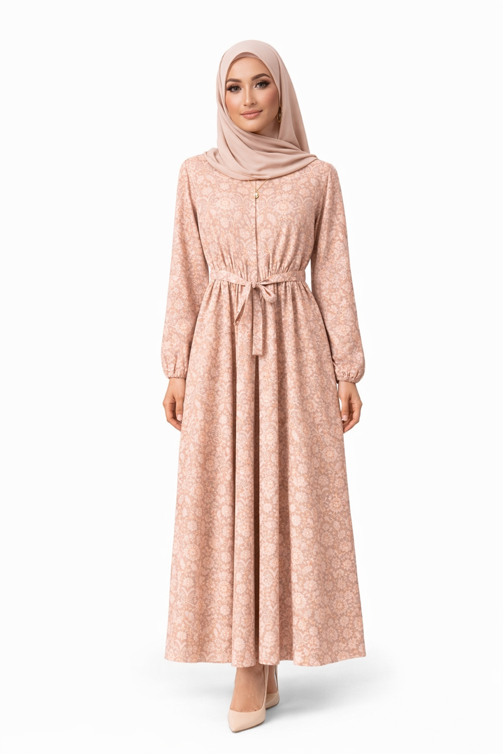 Chiffon Floral Print Modest Maxi Dress