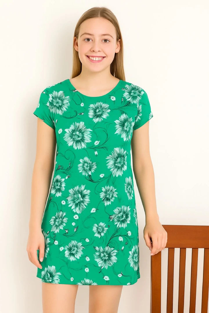 Round Neck Floral Print Hole Bow Tie Waist Midi Dress Cap Sleeve