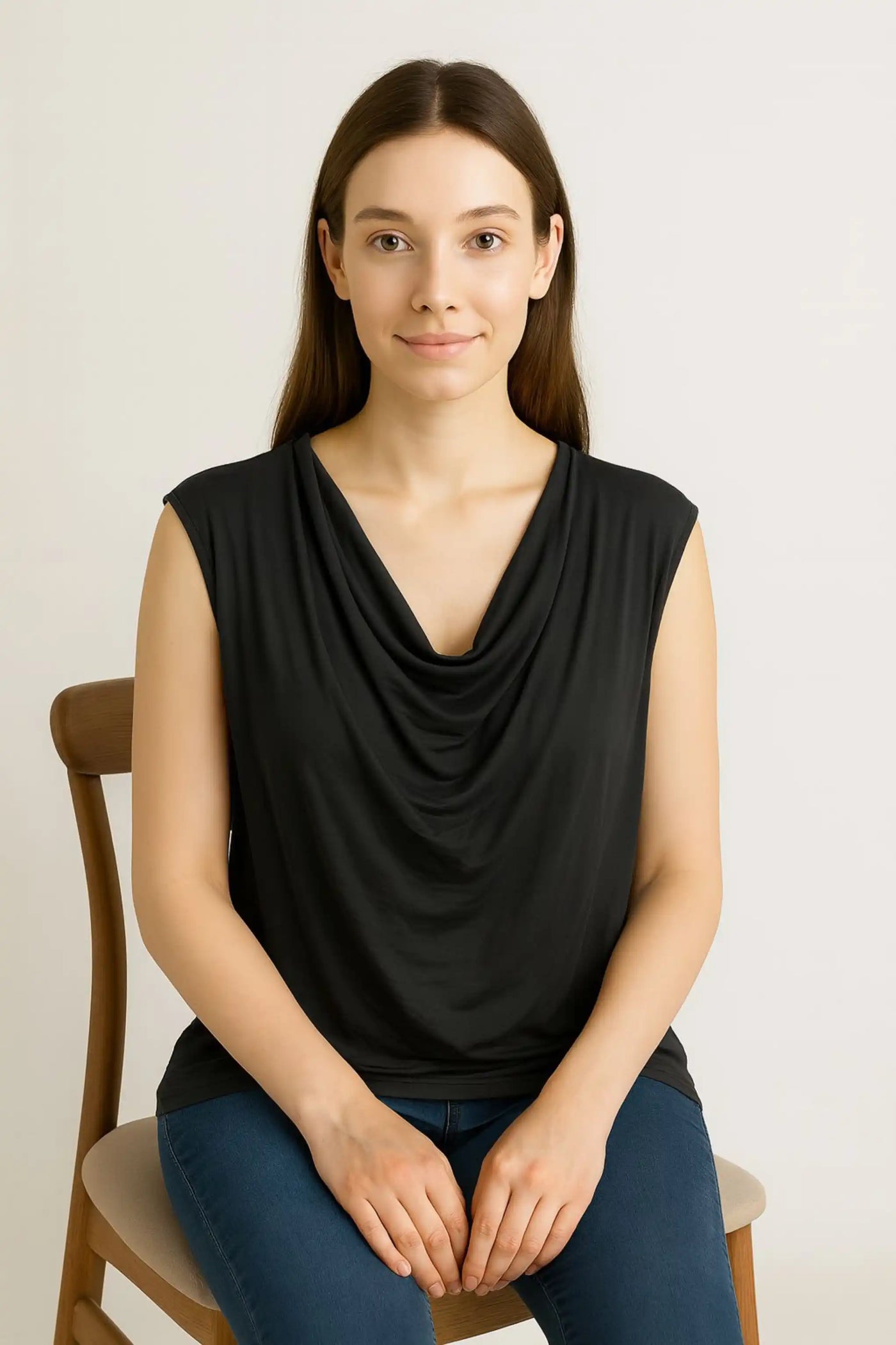 Cowl Neck Sleeveless Basic Vest Top