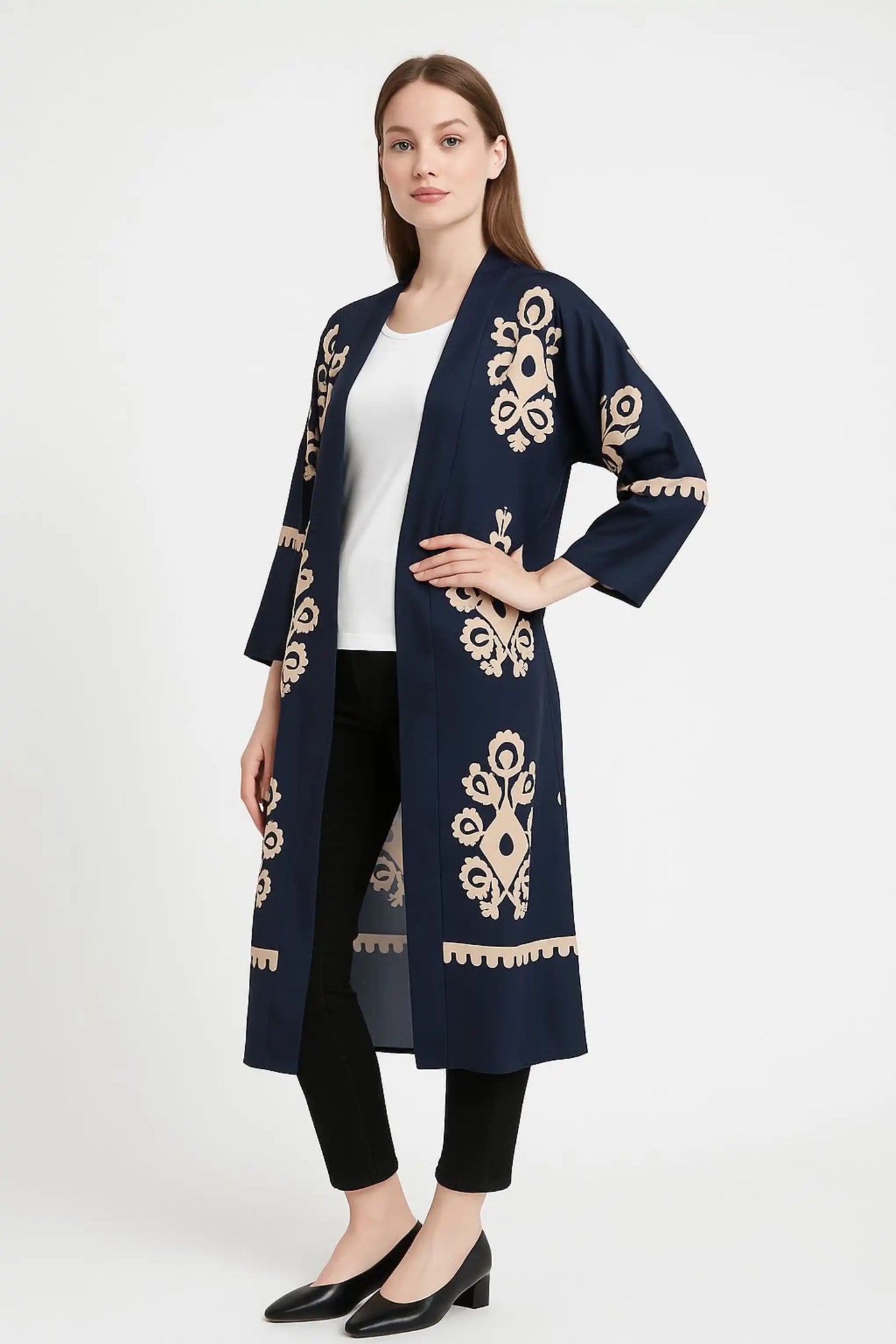 Pattern Button Down Frill Short Sleeve Oversized Cardigan