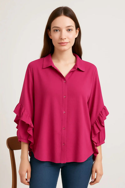 Side Frill Oversized Tunic Shirt Button Down/Up