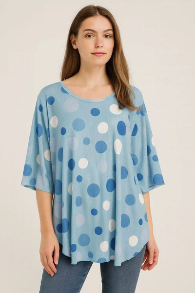 Polka Dot Long-Sleeve Round Neck Oversized Tunic Top