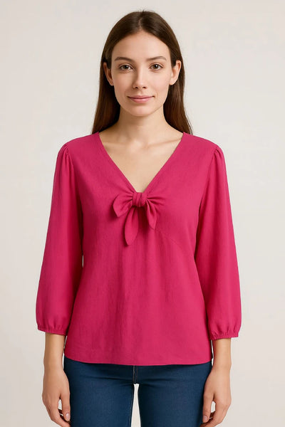 Tie Front V-neck Long Sleeve Oversized Tunic Top