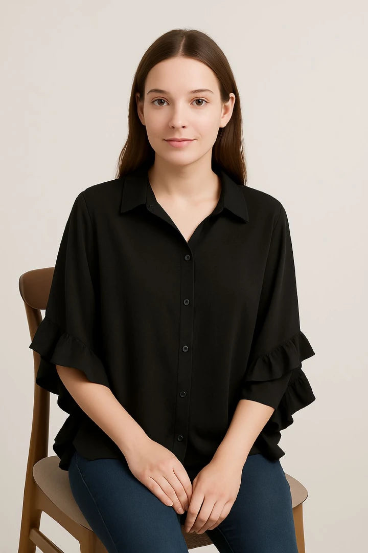 Side Frill Oversized Tunic Shirt Button Down/Up