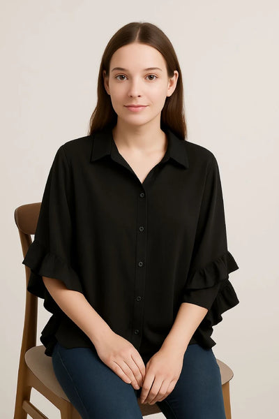 Side Frill Oversized Tunic Shirt Button Down/Up