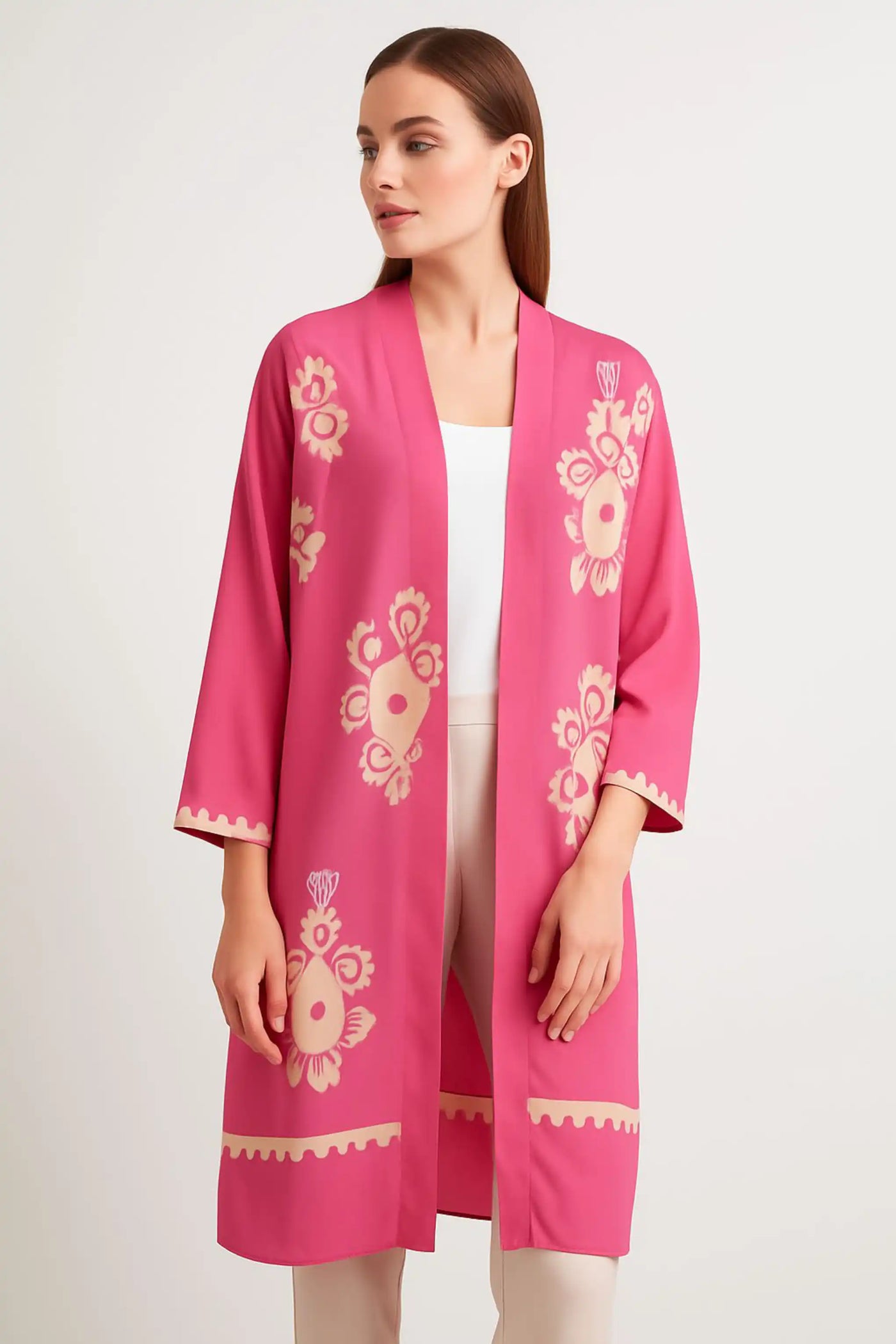 Pattern Button Down Frill Short Sleeve Oversized Cardigan