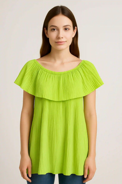 Ribbed Frill Bardot Off the Shoulder Sleeveless Top