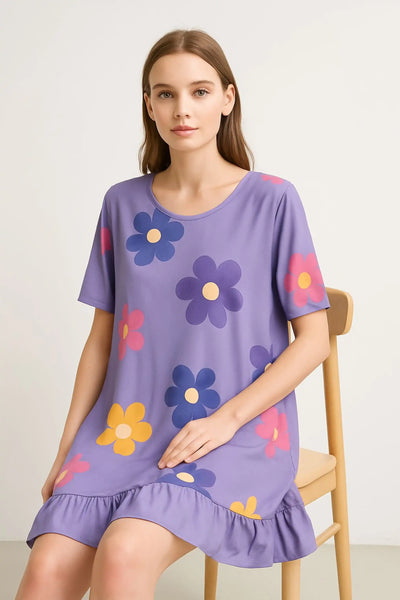 Daisy Floral Frill Hem Tunic Dress 2 Side Inside Pockets