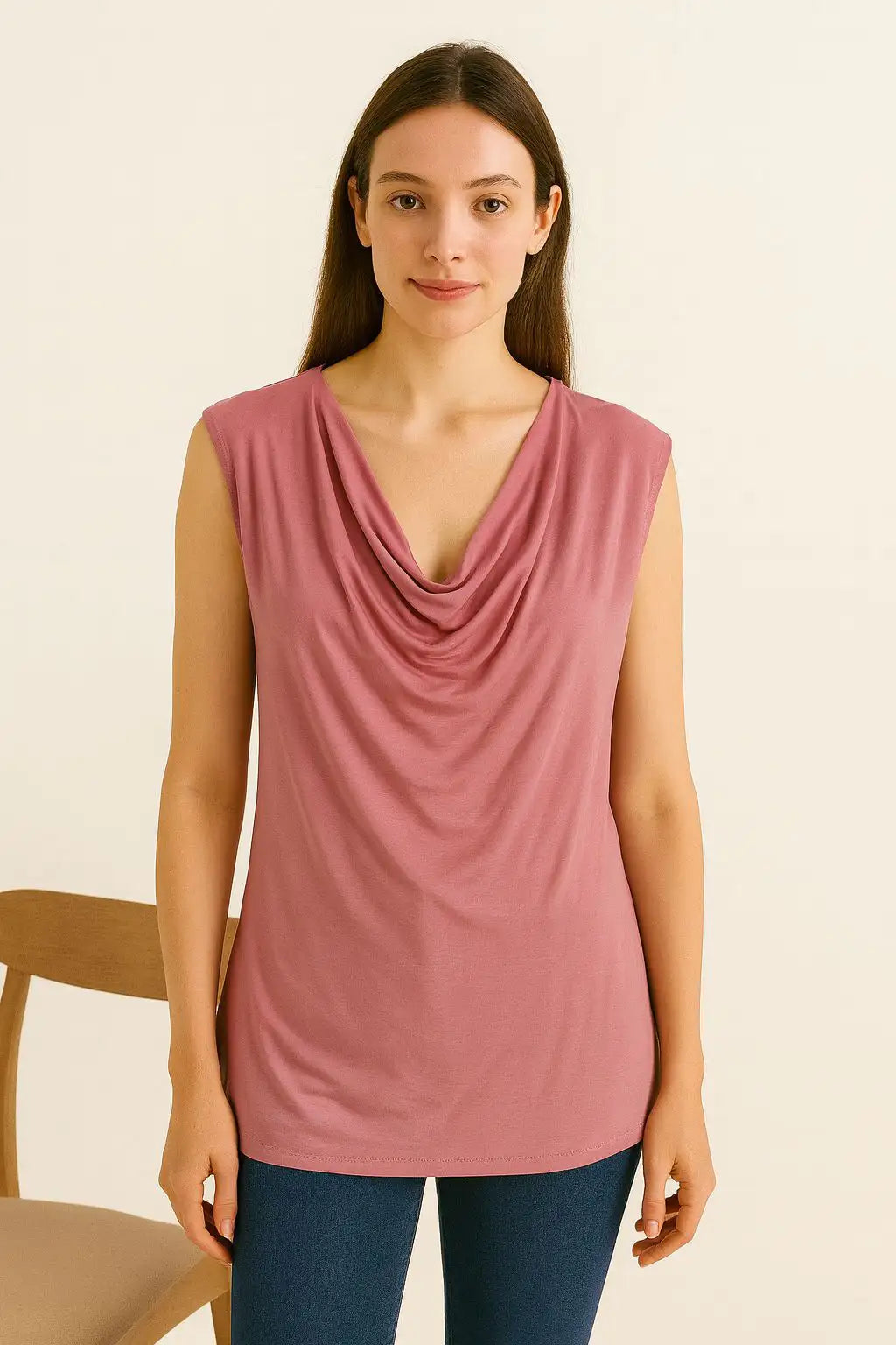 Cowl Neck Sleeveless Basic Vest Top