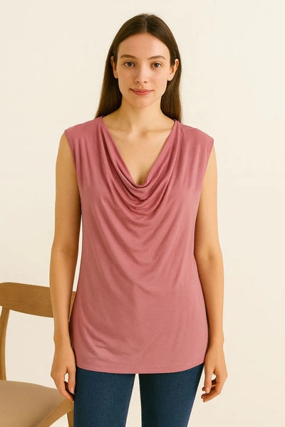 Cowl Neck Sleeveless Basic Vest Top