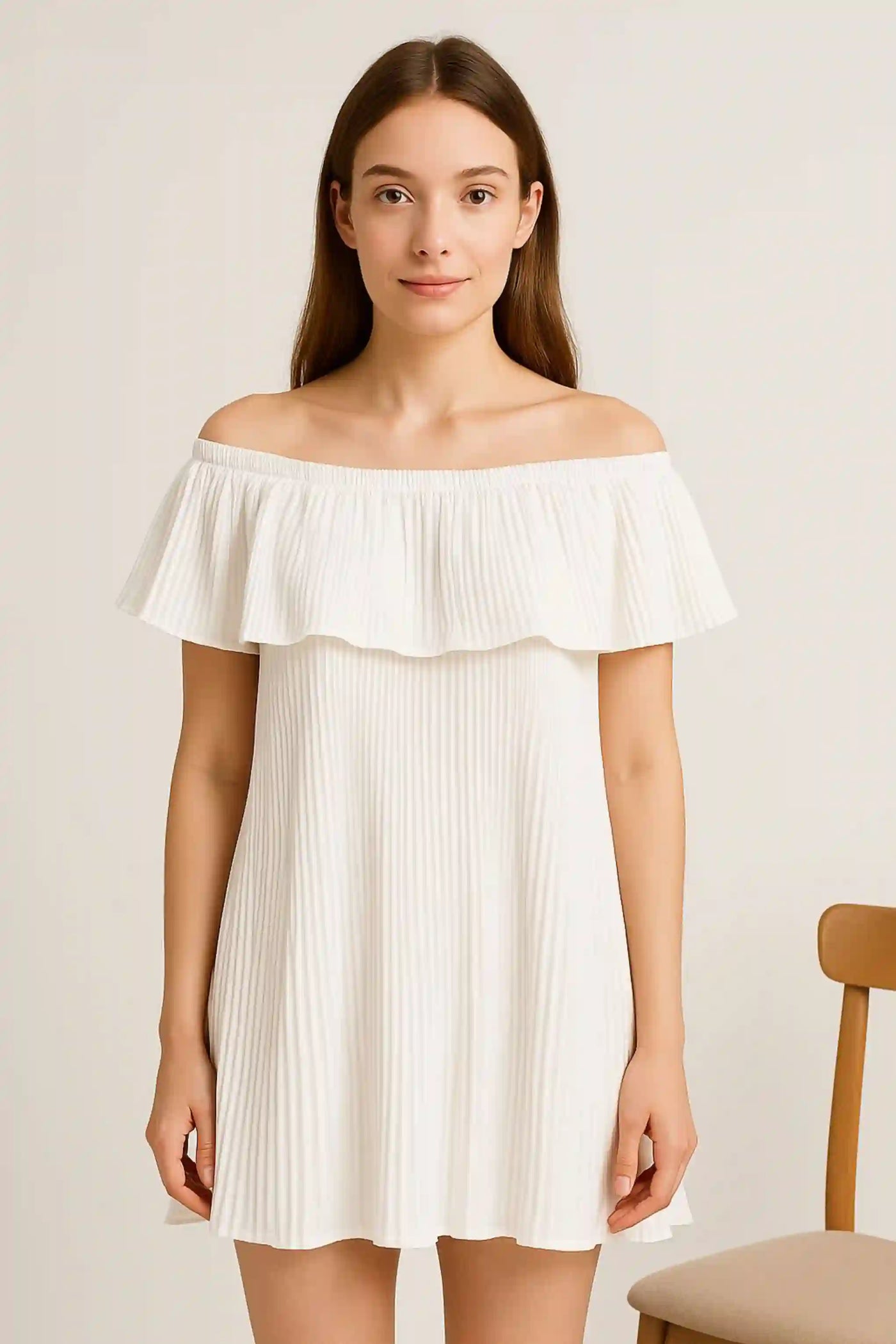 Ribbed Frill Bardot Off the Shoulder Sleeveless Top
