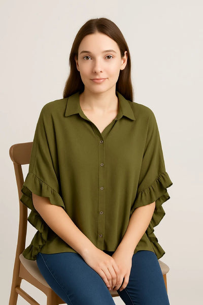 Side Frill Oversized Tunic Shirt Button Down/Up