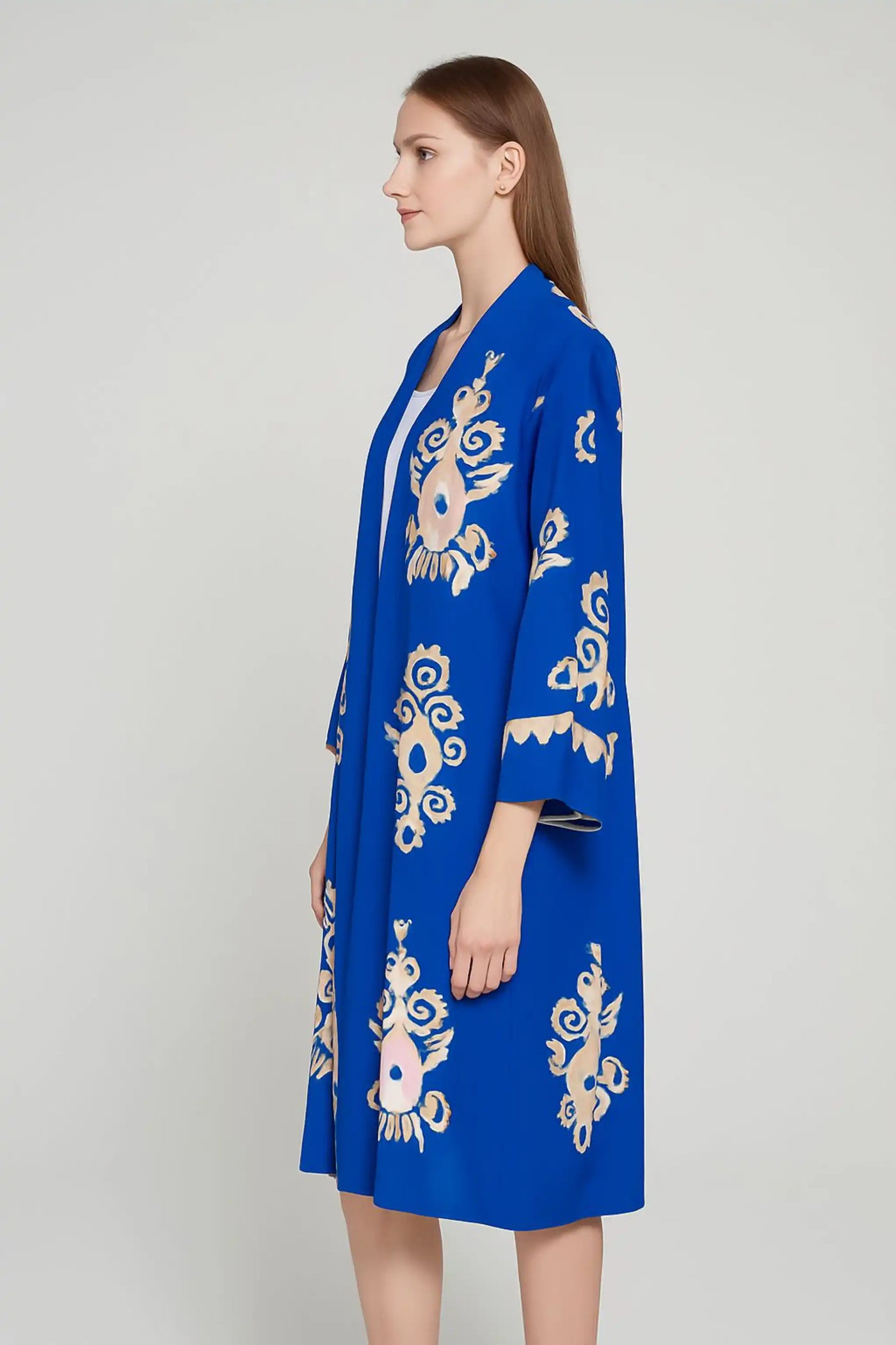 Pattern Button Down Frill Short Sleeve Oversized Cardigan