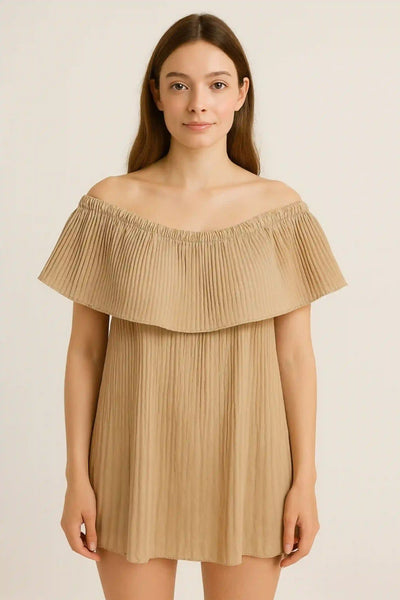 Ribbed Frill Bardot Off the Shoulder Sleeveless Top
