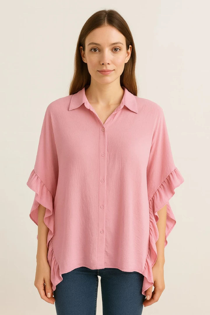 Side Frill Oversized Tunic Shirt Button Down/Up