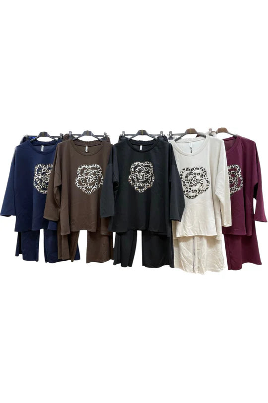 Italian Leopard Animal Print Relaxed Fit Co Ord Set