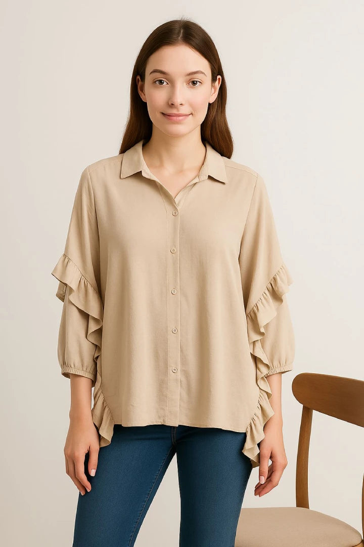 Side Frill Oversized Tunic Shirt Button Down/Up