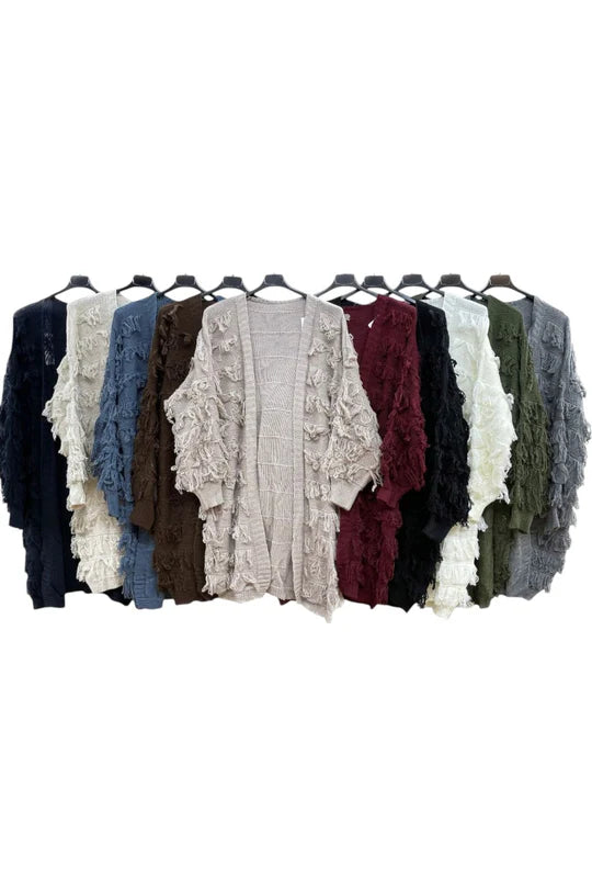 Italian Fringe Layer Open Front Knitted Long Cardigan
