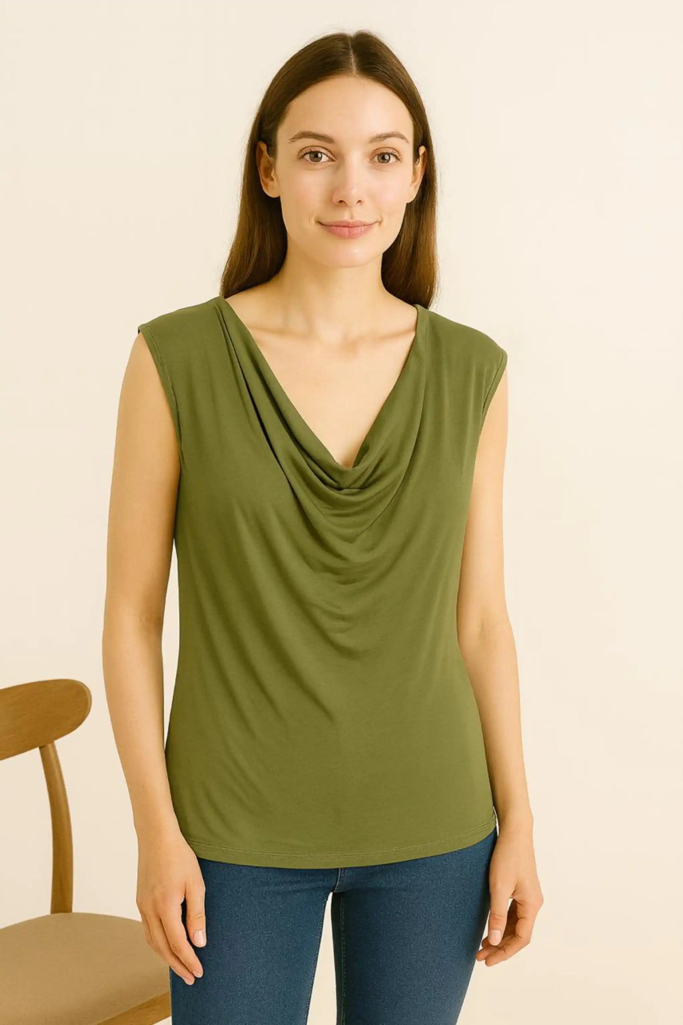 Cowl Neck Sleeveless Basic Vest Top