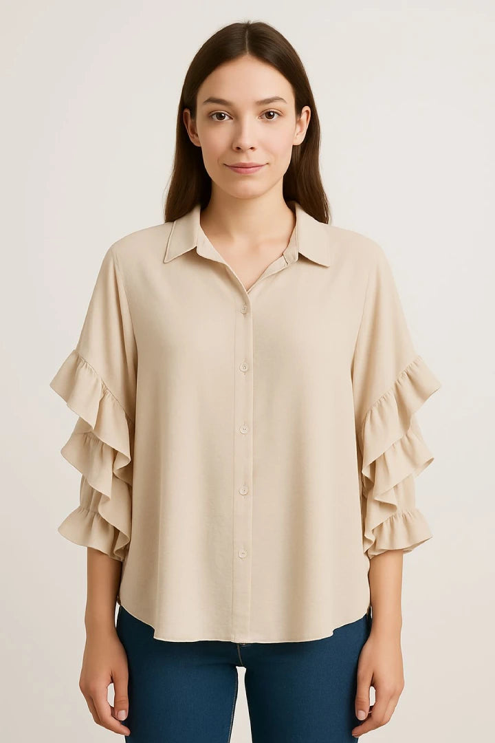 Side Frill Oversized Tunic Shirt Button Down/Up