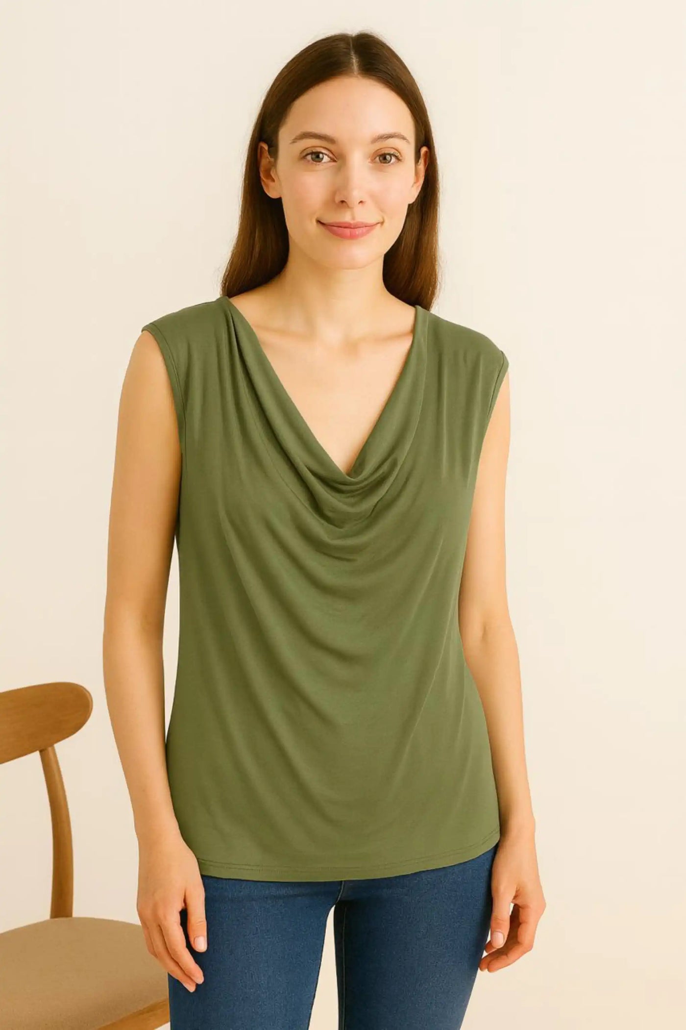 Cowl Neck Sleeveless Basic Vest Top