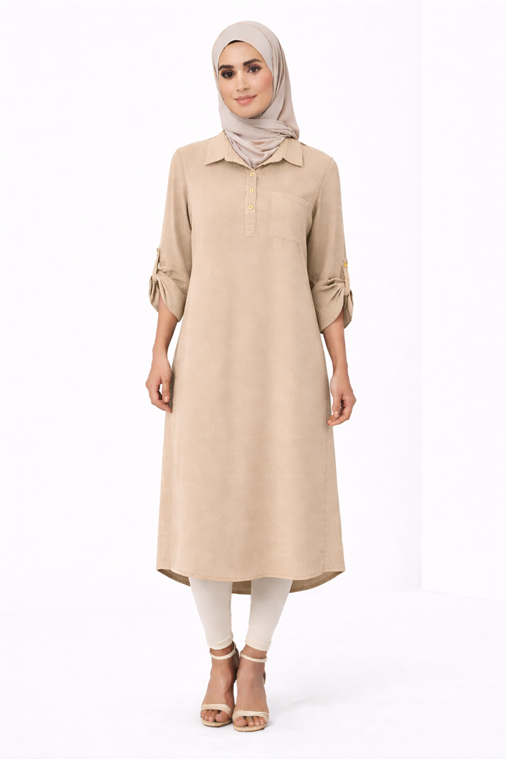Plain Modest Long Sleeve Midi Dress