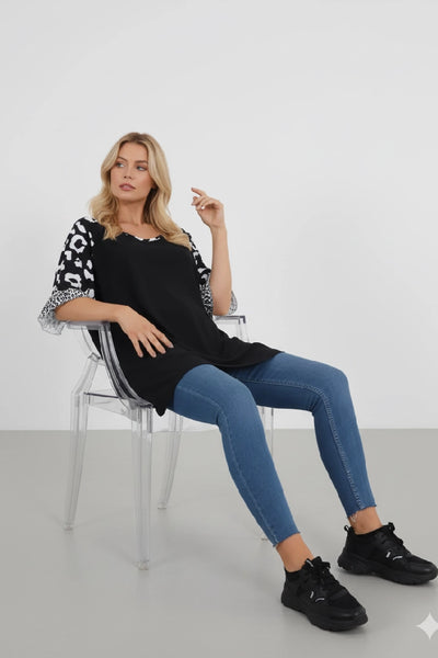 Animal Printed Sleeve Tunic Top