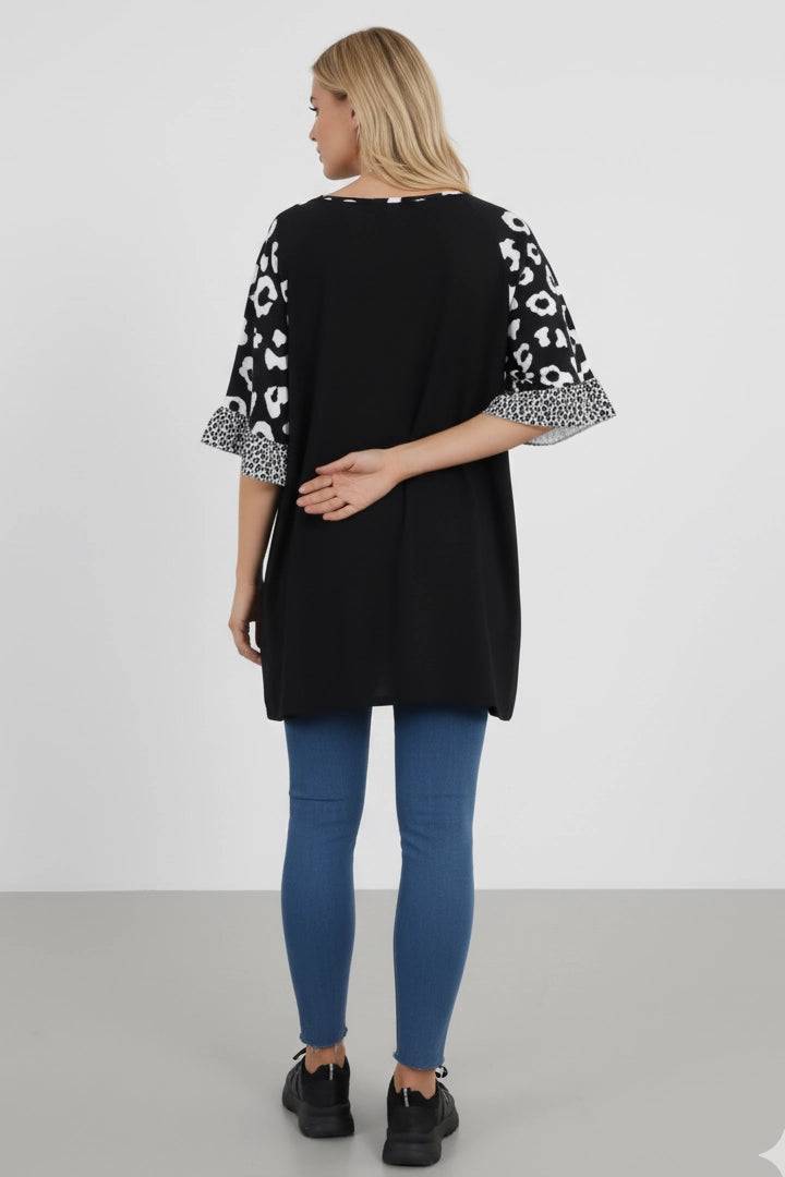 Animal Printed Sleeve Tunic Top