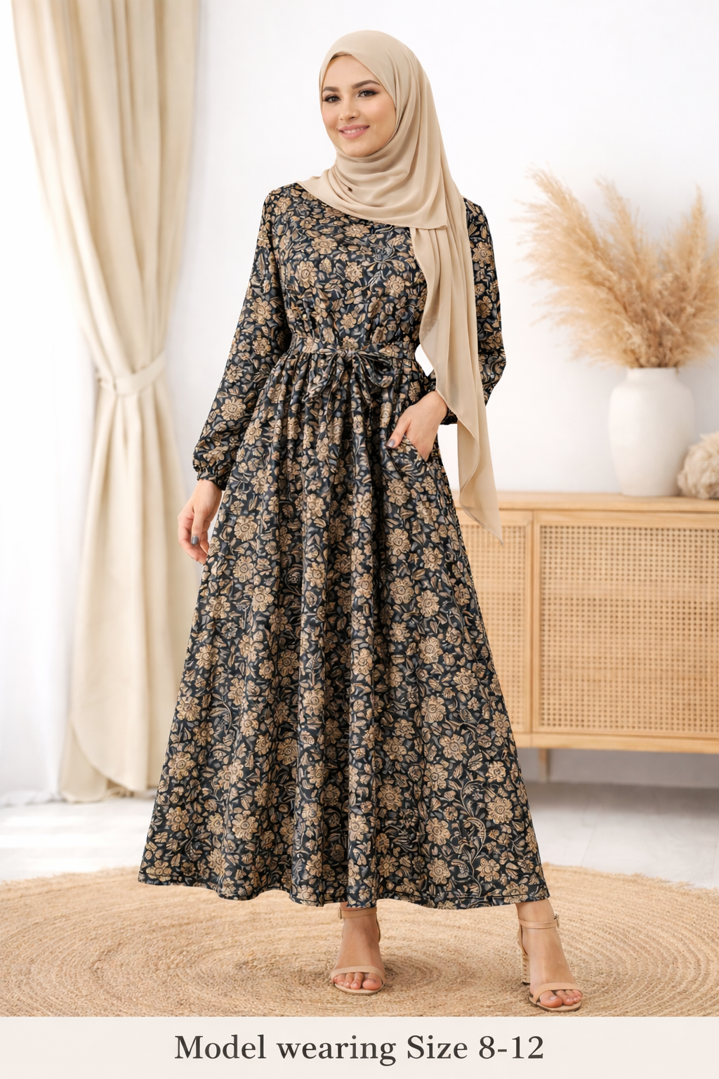 Chiffon Floral Print Modest Maxi Dress