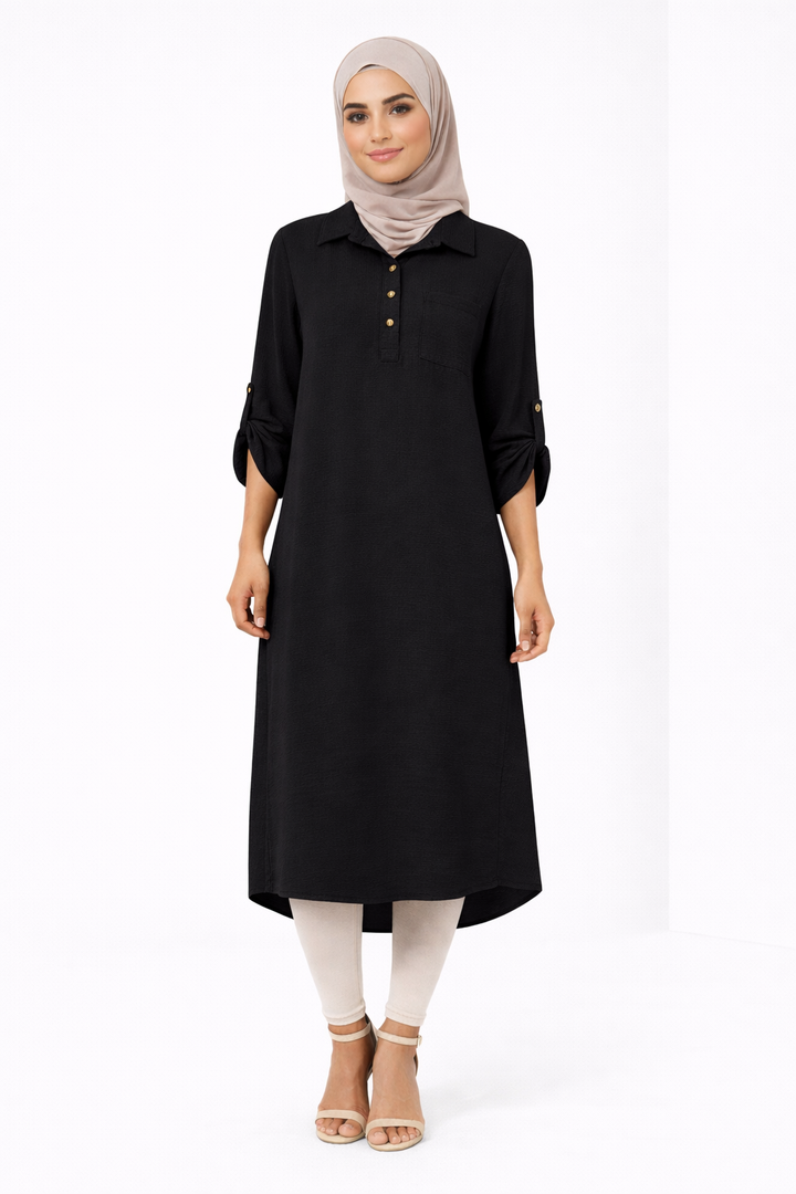 Plain Modest Long Sleeve Midi Dress